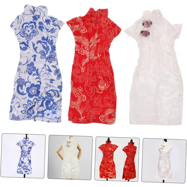 Set di 3 vestiti per bambole cinesi Cheongsam in tessuto facile da vestire