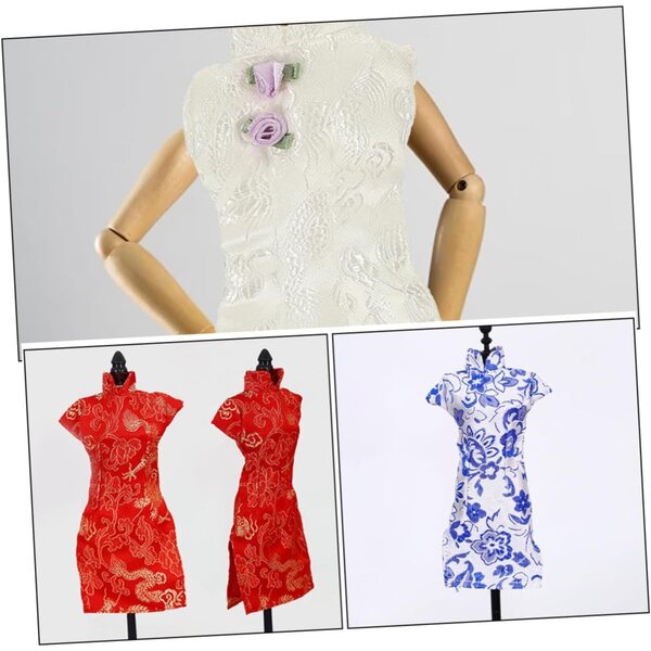 Set di 3 vestiti per bambole cinesi Cheongsam in tessuto facile da vestire