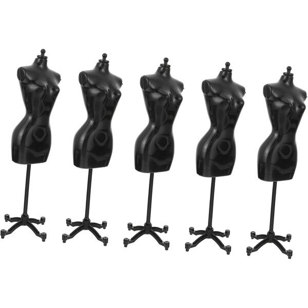 Set 5 supporti per abiti bambole in plastica nera, espositore robusto e pratico