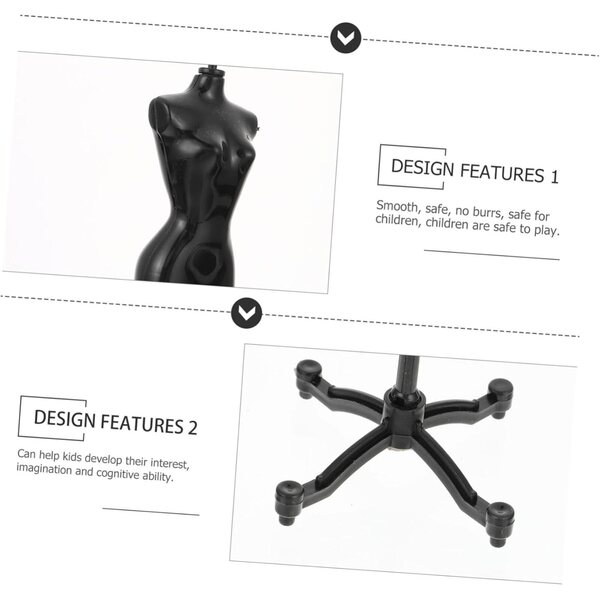 Set 5 supporti per abiti bambole in plastica nera, espositore robusto e pratico