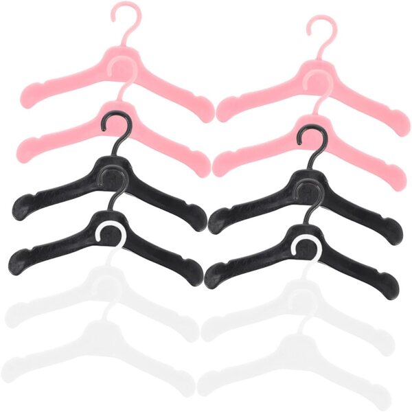 Set 60 Mini Cintres in Plastica per bamboles Neri, Bianchi e Rosa, Accessori Organizzazione