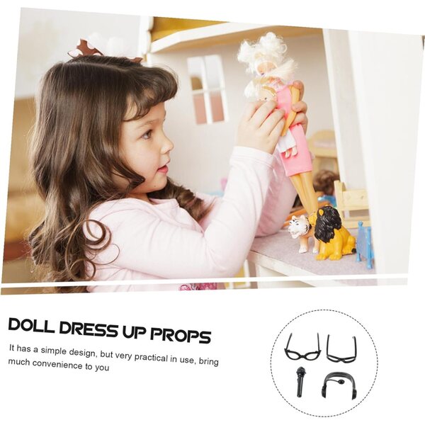 Set 4 Accessori Mini per bambole: Cuffie, Microfono e 2 Paia di Occhiali Neri