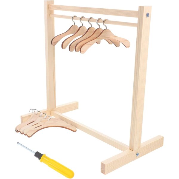Porte-Robes in Legno per Bambole con 10 Cintre Antiscivolo Miniature 30 cm