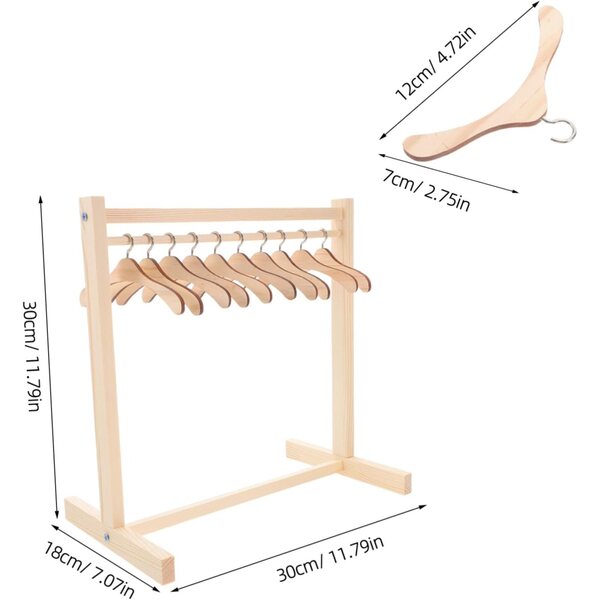 Porte-Robes in Legno per Bambole con 10 Cintre Antiscivolo Miniature 30 cm