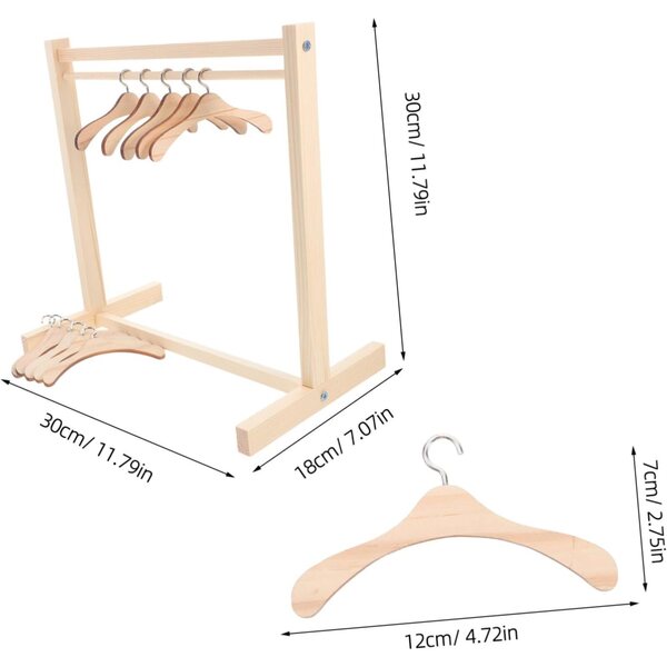Porte-Robes in Legno per Bambole con 10 Cintre Antiscivolo Miniature 30 cm