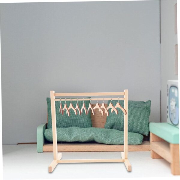 Porte-Robes in Legno per Bambole con 10 Cintre Antiscivolo Miniature 30 cm