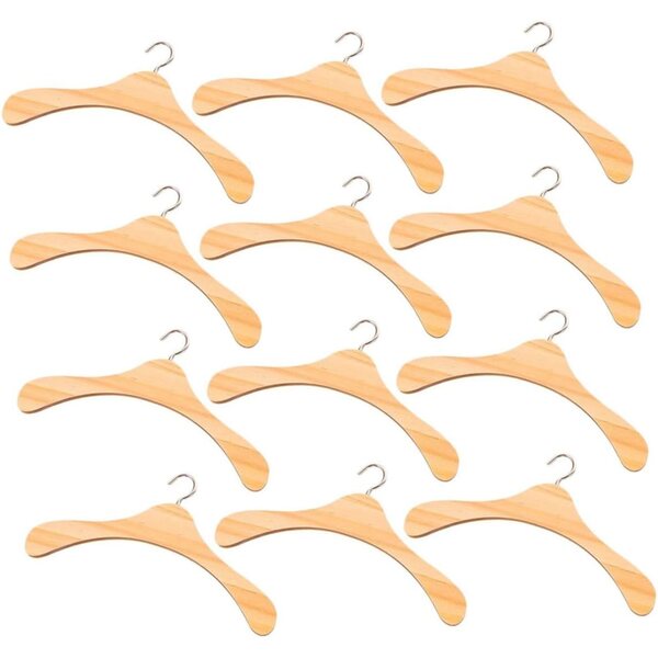 Set 12 Cintres in Legno Naturale per Vestiti di Bambole - Miniature per Casa delle Bambole