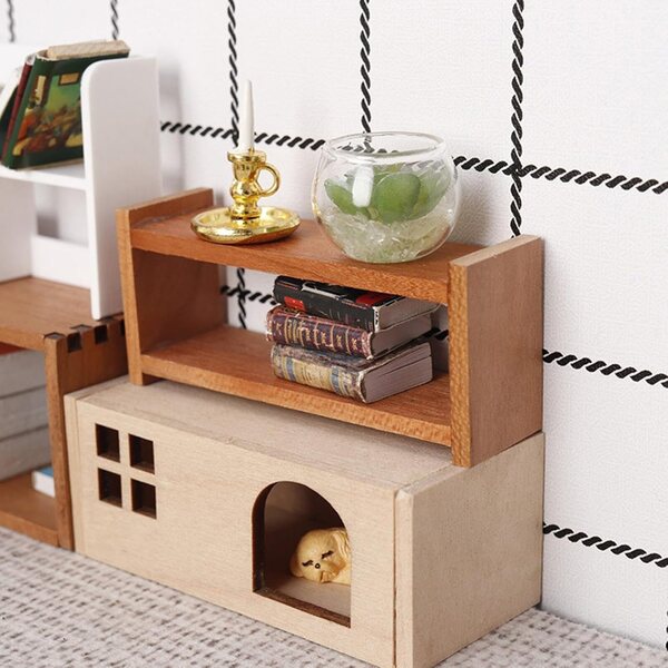 1/12 Holzregal für Puppenhaus, 2 Ebenen, realistische Miniatur