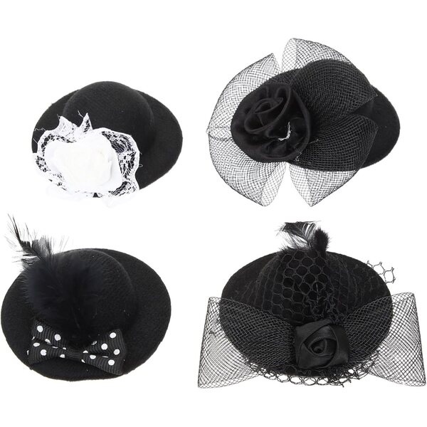 4 Mini Chapeaux Neri in Tessuto per Bambini, Accessori Versatili per Feste e Bricolage