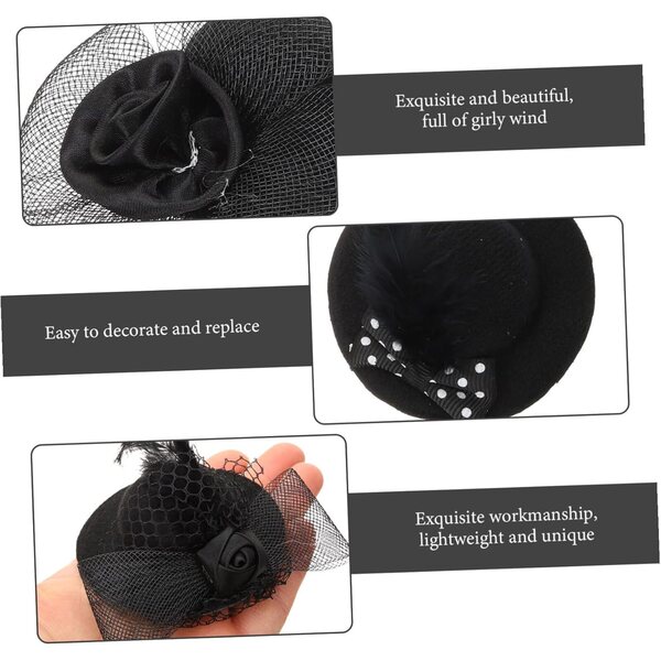 4 Mini Chapeaux Neri in Tessuto per Bambini, Accessori Versatili per Feste e Bricolage