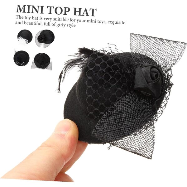 4 Mini Chapeaux Neri in Tessuto per Bambini, Accessori Versatili per Feste e Bricolage