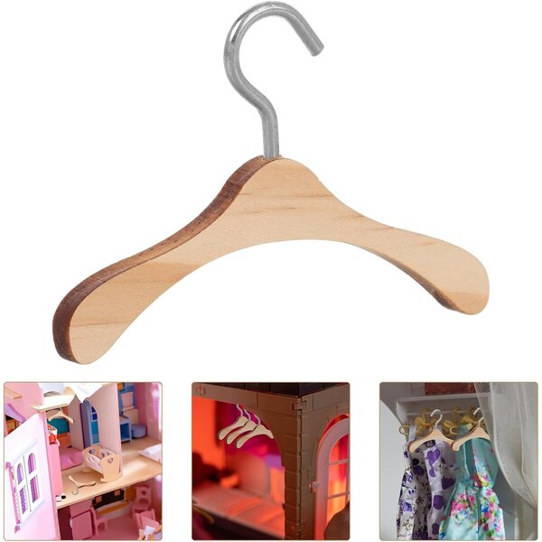 Set 10 Mini Cintres in Legno per Bambole Robusti e Compatti Accessori Miniatura