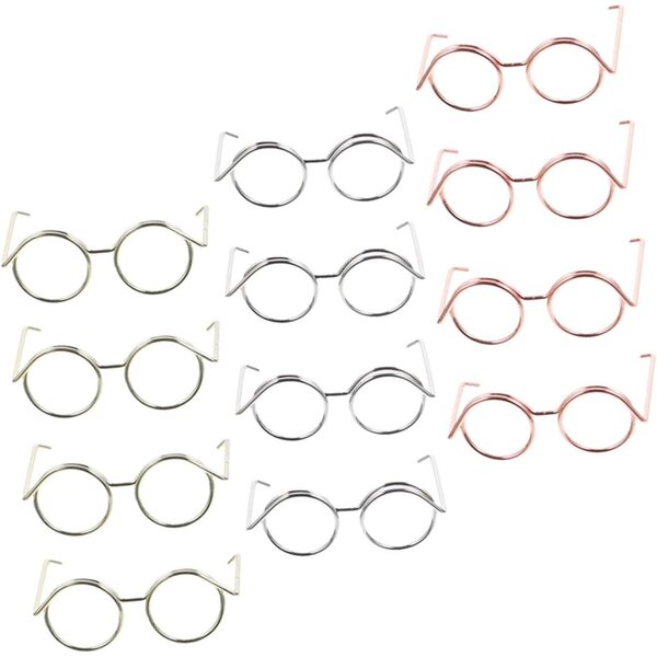 Set 12 Mini Occhiali Senza Lenti per Bambole in Rame Placcato Oro e Rosa - WEKAMOS