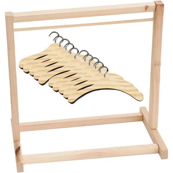Portant und 10 Cintres Miniaturen Beige aus Holz und Metall für Puppen 30x30x18 cm