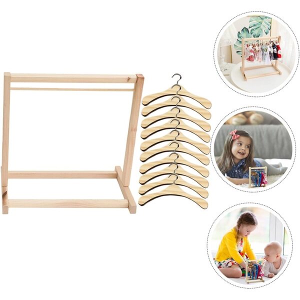 Portant und 10 Cintres Miniaturen Beige aus Holz und Metall für Puppen 30x30x18 cm