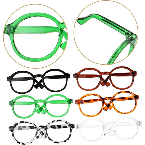 Set 6 Mini Occhiali per Bambole in Plastica Leggera e Colorata, Accessori Creativi DIY