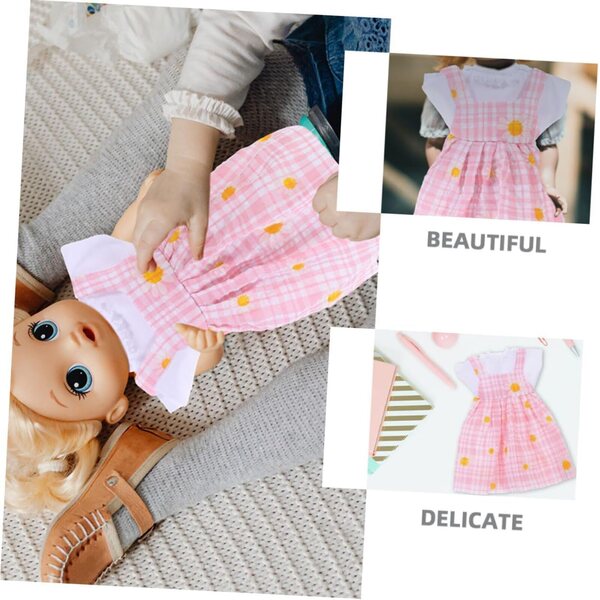 Abiti per bambole con vestito elegante, gonna compatta e cappello rosa riutilizzabile