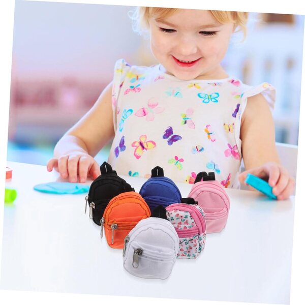 Set 6 Mini Zainetti per Bambole, Accessori Gioco Scuola in Tessuto Colorati