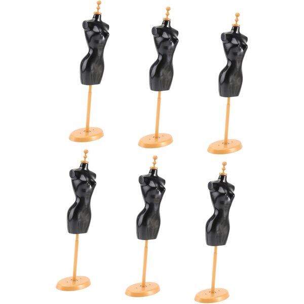 Set 6 Supporti per Abiti di Bambole in Plastica Nero Dorato, Organizer e Espositore Decorativo