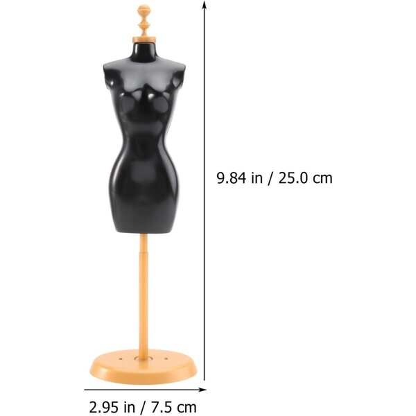 Set 6 Supporti per Abiti di Bambole in Plastica Nero Dorato, Organizer e Espositore Decorativo