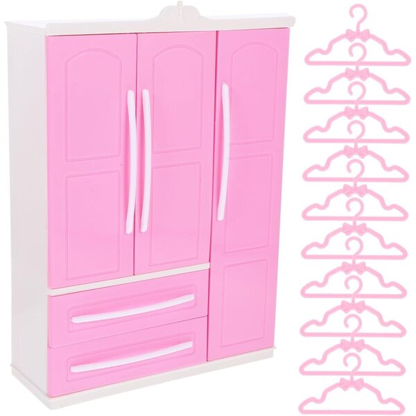 Mini-Kleiderschrank mit 20 rosafarbenen Mini-Gürteln für das Puppenhaus, realistischer Kleiderbügel