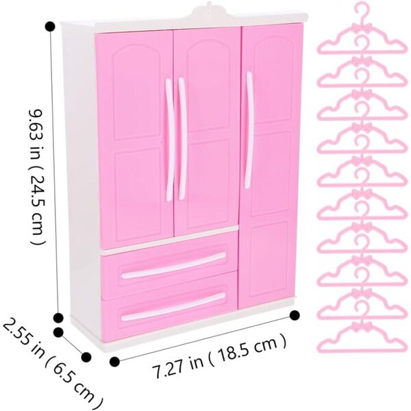 Mini-Kleiderschrank mit 20 rosafarbenen Mini-Gürteln für das Puppenhaus, realistischer Kleiderbügel