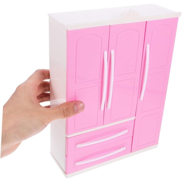 Mini-Kleiderschrank mit 20 rosafarbenen Mini-Gürteln für das Puppenhaus, realistischer Kleiderbügel