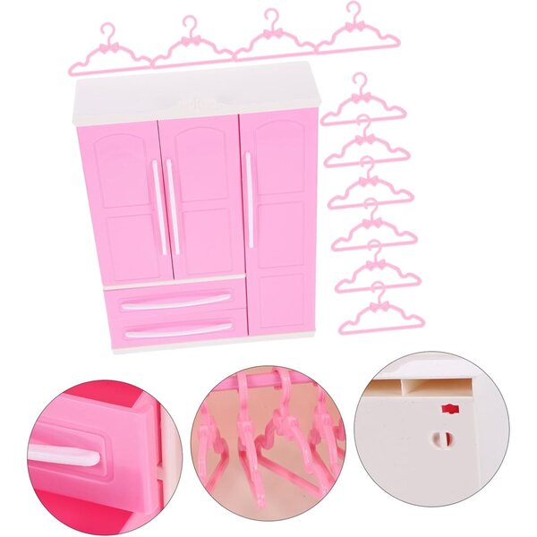 Mini-Kleiderschrank mit 20 rosafarbenen Mini-Gürteln für das Puppenhaus, realistischer Kleiderbügel