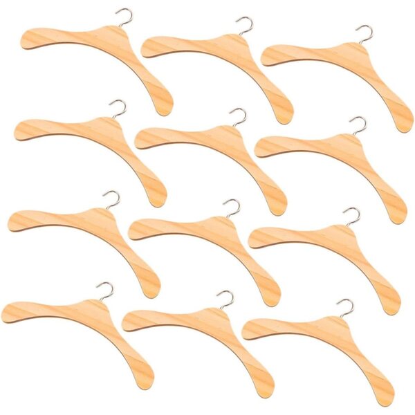 Set mit 12 Mini Cintres en Bois Naturel für Puppenkleidung – eleganter Organizer