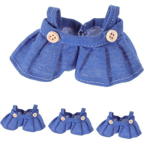 Set 4 Pezzi Vestiti per Bambole Salopette e Gonna in Tessuto Blu 17 cm