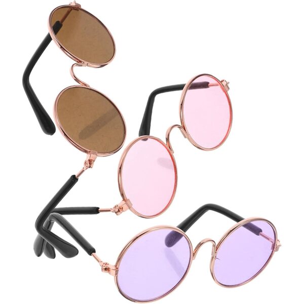 KOMBIUDA Set mit 3 faltbaren Mini-Sonnenbrillen für Puppenhäuser – Metall und Kunststoff