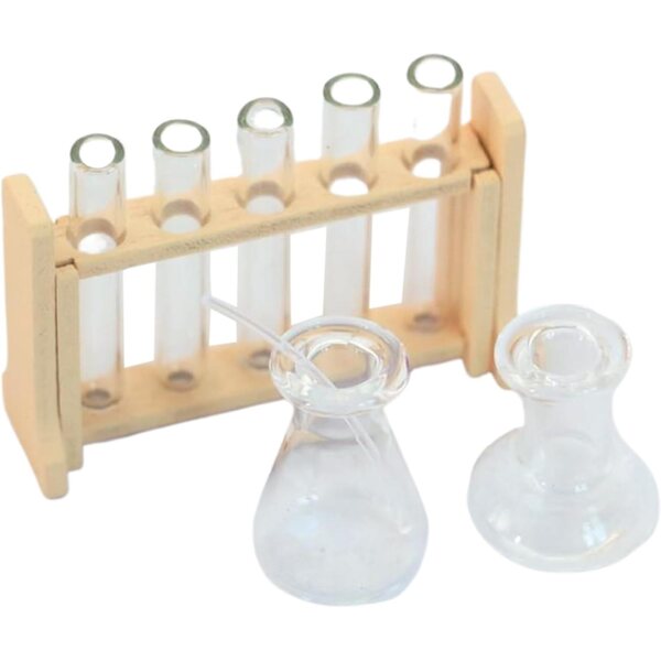 Puppenhaus-Zubehör-Set 1:12 – Mini-Labor mit Reagenzglashaltern und Messbechern