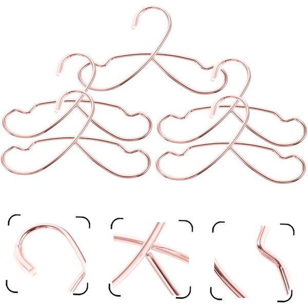 Set 5 Mini Cintres in Metallo per Abiti di Bambole, Robusti e Decorativi Oro Rosa