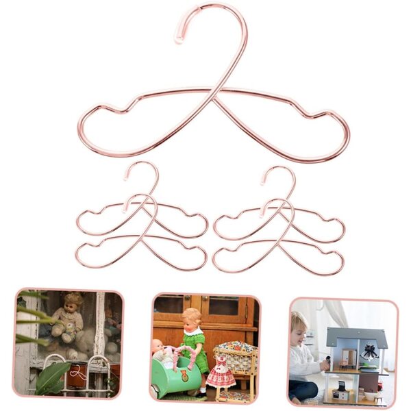 Set 5 Mini Cintres in Metallo per Abiti di Bambole, Robusti e Decorativi Oro Rosa