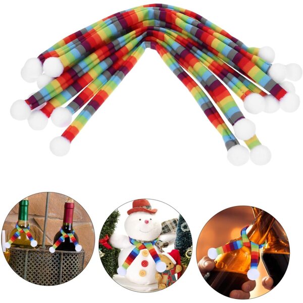 10 Mini Sciarpe Decorazione Natale per Bottiglie, Pupazzi e Artigianato Colorate