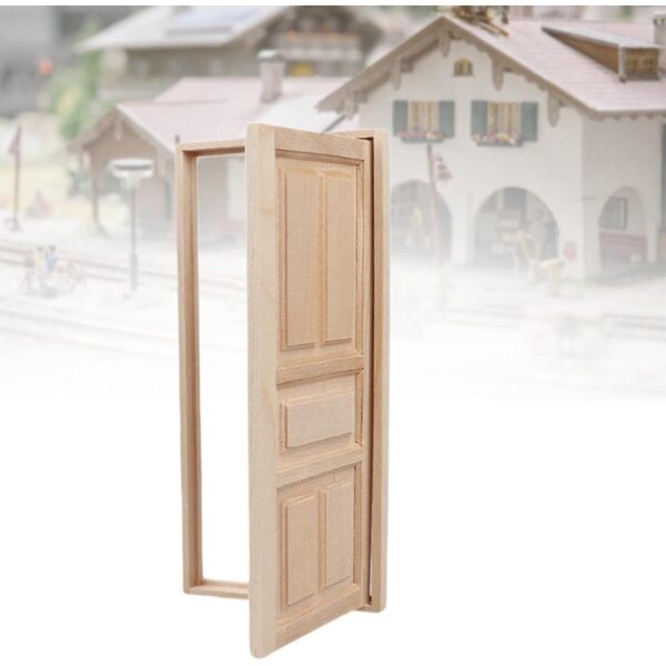 Unbemalte Holztür für Puppenhaus im Maßstab 1:12, DIY-Funktionstür