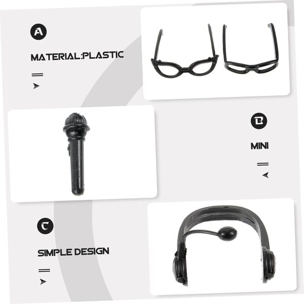 Schwarzes Mini-Zubehör für Puppen: 4-teiliges Set aus Kunststoffhelm, Mikrofon und Brille