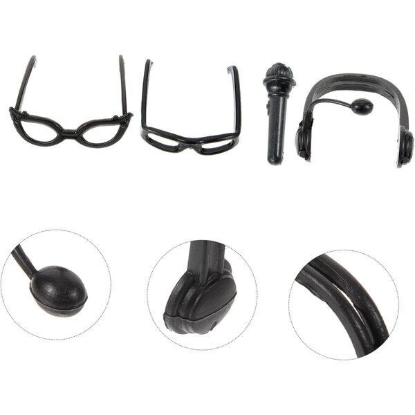 Schwarzes Mini-Zubehör für Puppen: 4-teiliges Set aus Kunststoffhelm, Mikrofon und Brille