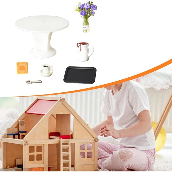 Tavolo rotondo 1:12 per casa delle bambole OB11 in legno, PP e lega - miniatura realistica