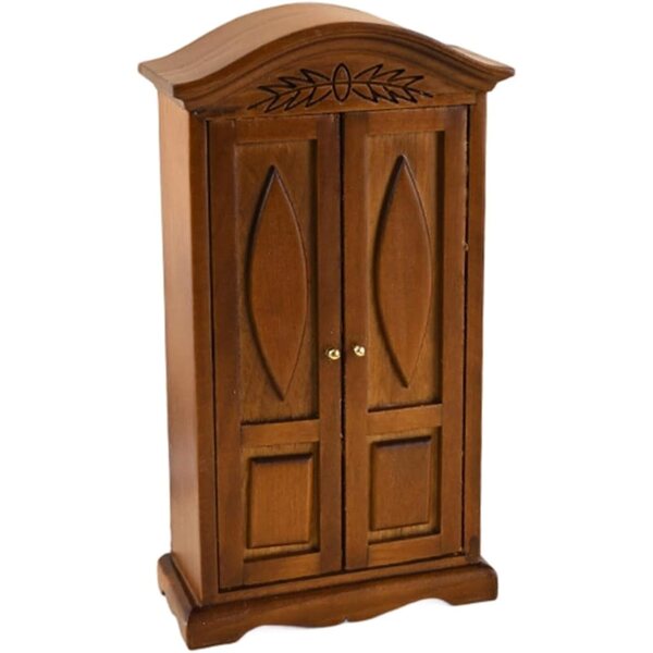 Armadio in legno antico 1/12 per bambole con doppia porta e dettagli vintage