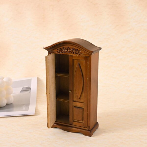 Armadio in legno antico 1/12 per bambole con doppia porta e dettagli vintage