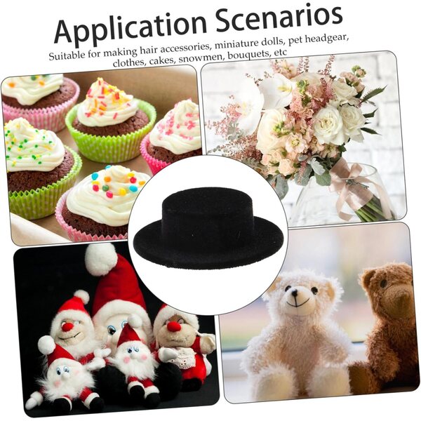20 Mini Cappelli a Cilindro in Resina Nera per DIY, Decorazione e Accessori per Bambole
