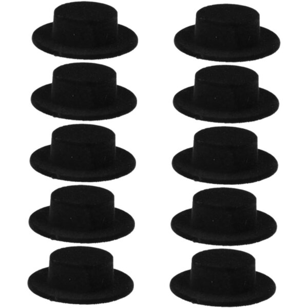 10 Mini Cappelli Alti Nero Floccati in Resina per bamboles, Accessori Handmade DIY