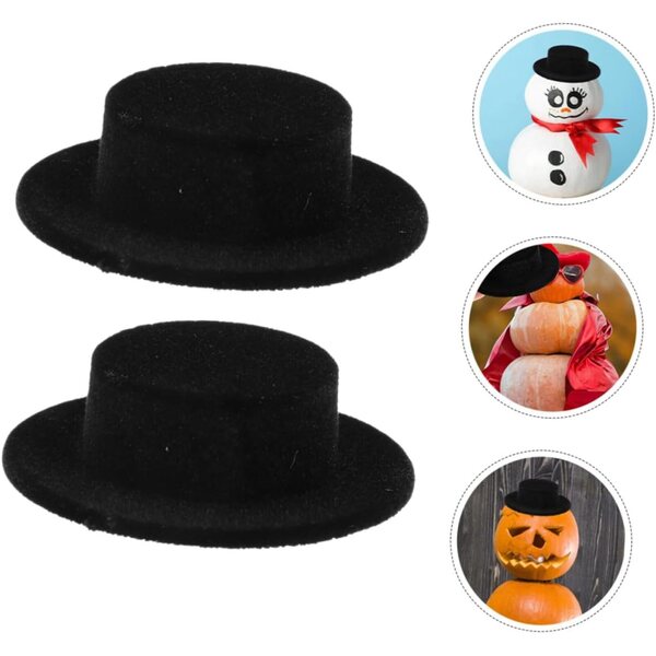 10 Mini Cappelli Alti Nero Floccati in Resina per bamboles, Accessori Handmade DIY