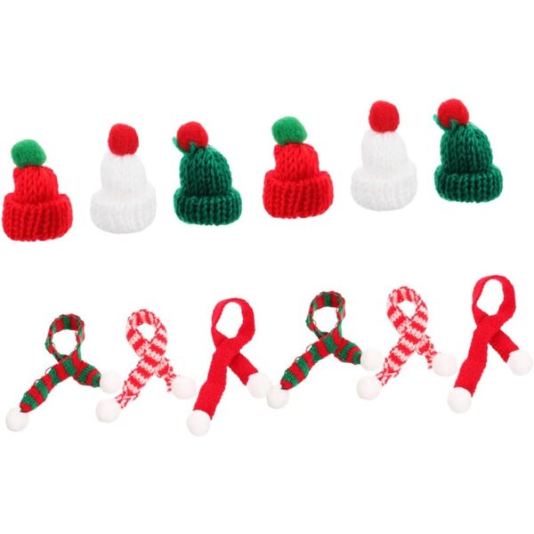 Set 12 Mini Cappelli e Sciarpe Natalizi in Lana per Decorazioni e Bricolage