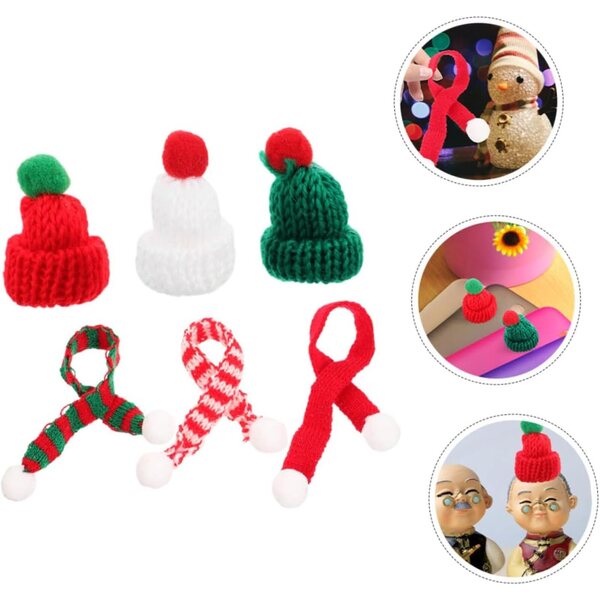 Set 12 Mini Cappelli e Sciarpe Natalizi in Lana per Decorazioni e Bricolage