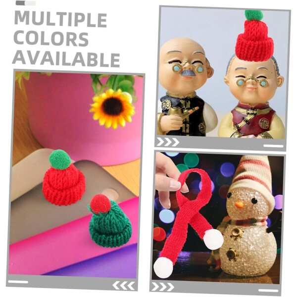 Set 12 Mini Cappelli e Sciarpe Natalizi in Lana per Decorazioni e Bricolage