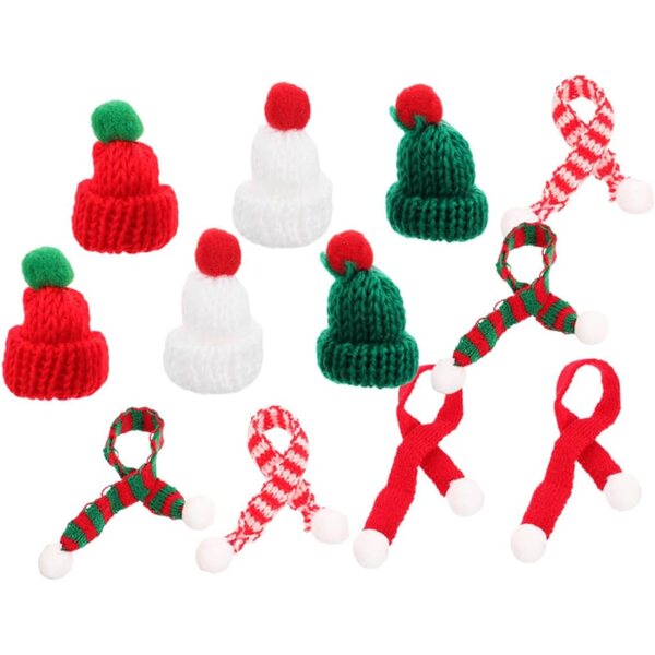 Set 12 Accessori Natalizi Mini Bonnet e Sciarpe DIY per Decorazioni Artigianali