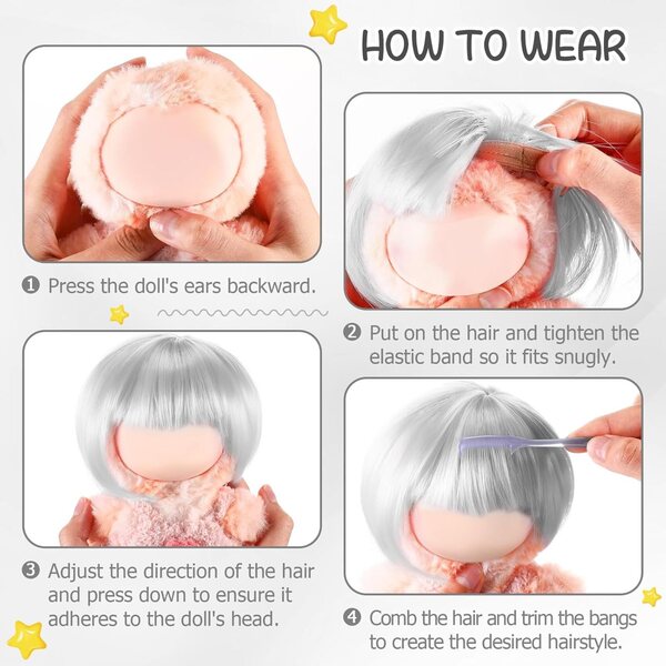 Perruque für Puppen 22-24 cm mit mehrfarbigen Styling- und Dekorationsaccessoires