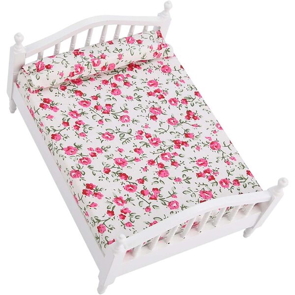 Brrnoo Letto Matrimoniale Floreale in Scala 1/12 per Casa delle Bambole